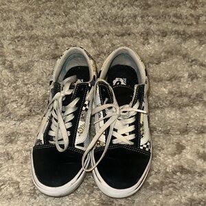 Black & Floral Checkerboard Skate Sneakers